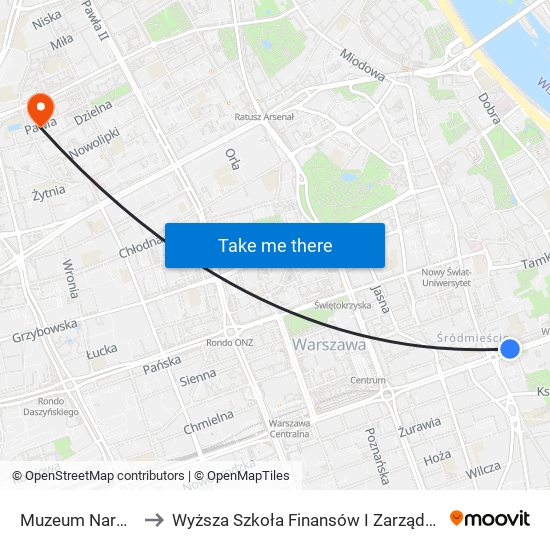 Muzeum Narodowe to Wyższa Szkoła Finansów I Zarządzania W Warszawie map