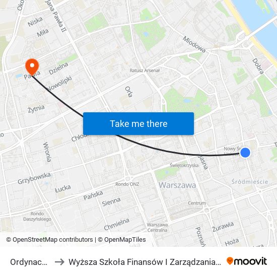 Ordynacka 02 to Wyższa Szkoła Finansów I Zarządzania W Warszawie map