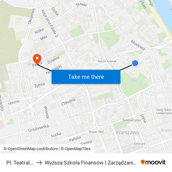 Pl. Teatralny to Wyższa Szkoła Finansów I Zarządzania W Warszawie map