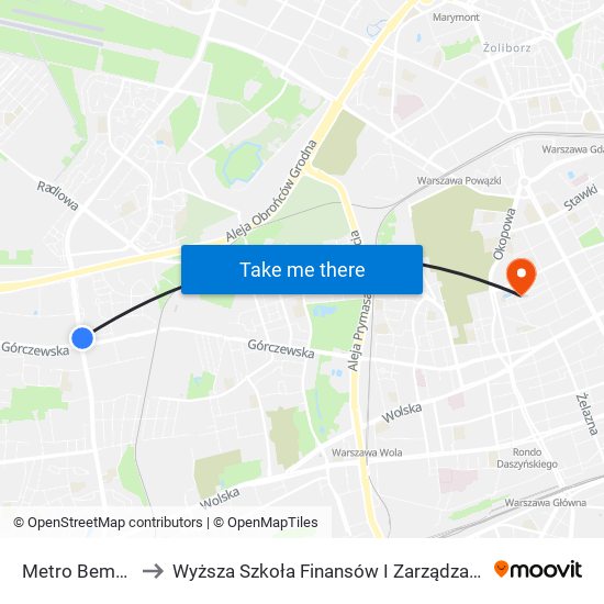 Metro Bemowo 04 to Wyższa Szkoła Finansów I Zarządzania W Warszawie map