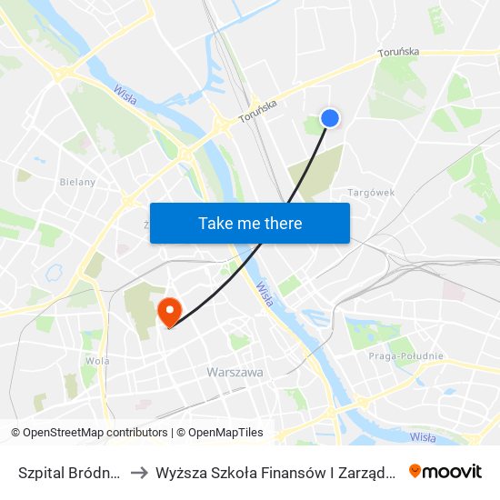 Szpital Bródnowski 02 to Wyższa Szkoła Finansów I Zarządzania W Warszawie map