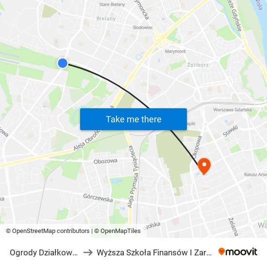 Ogrody Działkowe Bemowo 02 to Wyższa Szkoła Finansów I Zarządzania W Warszawie map