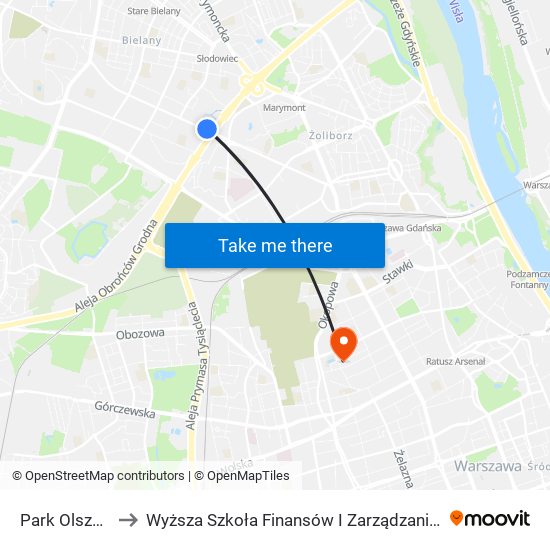 Park Olszyna 02 to Wyższa Szkoła Finansów I Zarządzania W Warszawie map