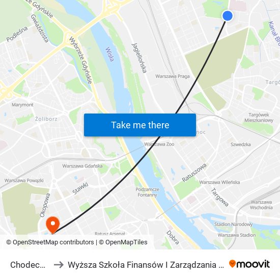 Chodecka to Wyższa Szkoła Finansów I Zarządzania W Warszawie map