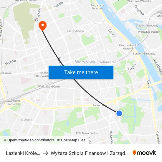 Łazienki Królewskie 02 to Wyższa Szkoła Finansów I Zarządzania W Warszawie map