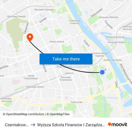 Czerniakowska 01 to Wyższa Szkoła Finansów I Zarządzania W Warszawie map