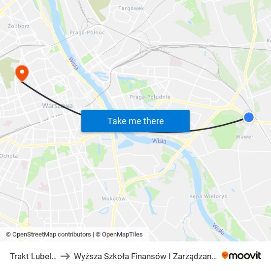 Trakt Lubelski 01 to Wyższa Szkoła Finansów I Zarządzania W Warszawie map