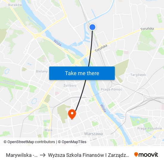 Marywilska-Las to Wyższa Szkoła Finansów I Zarządzania W Warszawie map