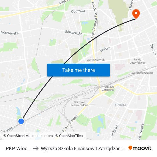 PKP Włochy 05 to Wyższa Szkoła Finansów I Zarządzania W Warszawie map