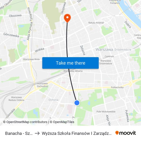 Banacha - Szpital 02 to Wyższa Szkoła Finansów I Zarządzania W Warszawie map