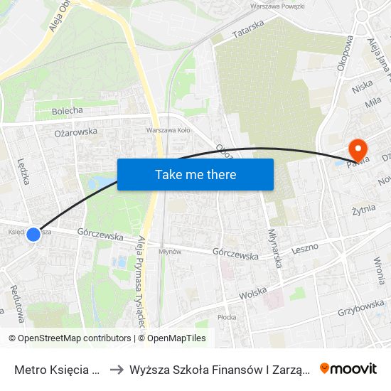 Metro Księcia Janusza 03 to Wyższa Szkoła Finansów I Zarządzania W Warszawie map