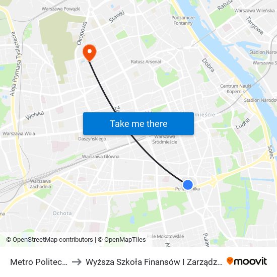 Metro Politechnika to Wyższa Szkoła Finansów I Zarządzania W Warszawie map