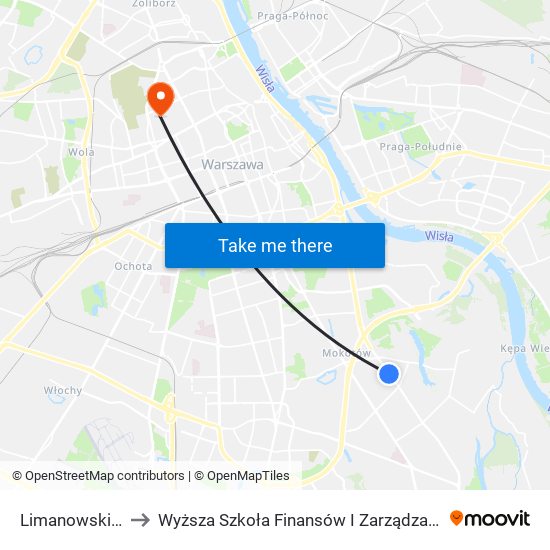 Limanowskiego 01 to Wyższa Szkoła Finansów I Zarządzania W Warszawie map