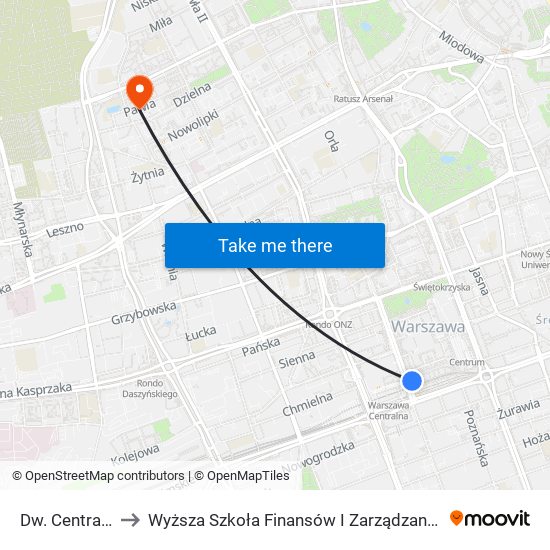 Dw. Centralny 16 to Wyższa Szkoła Finansów I Zarządzania W Warszawie map