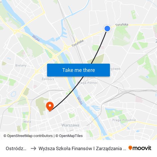 Ostródzka 01 to Wyższa Szkoła Finansów I Zarządzania W Warszawie map