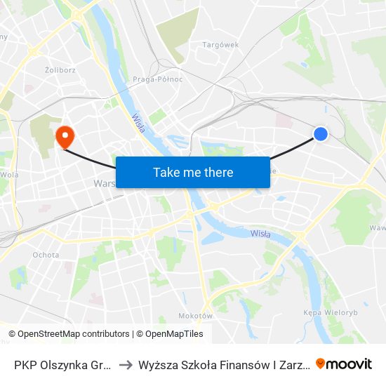 PKP Olszynka Grochowska 03 to Wyższa Szkoła Finansów I Zarządzania W Warszawie map