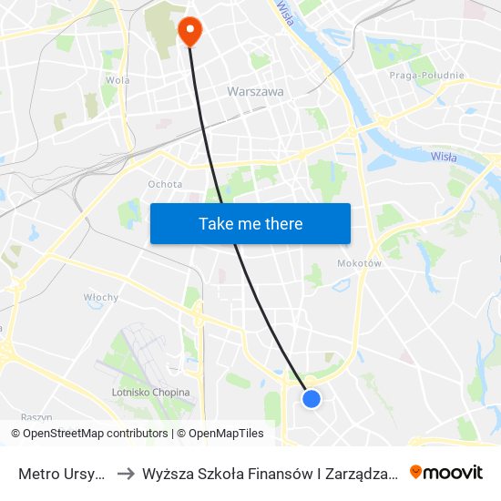 Metro Ursynów to Wyższa Szkoła Finansów I Zarządzania W Warszawie map