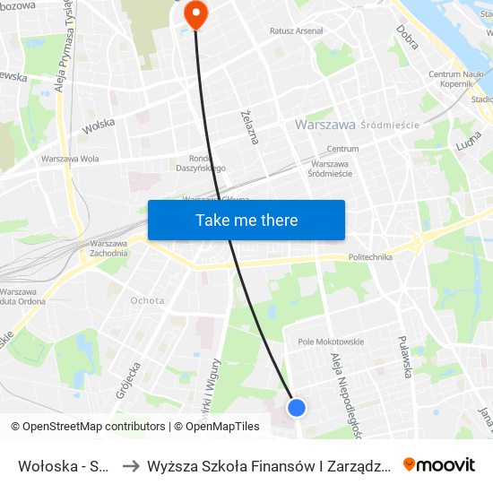 Wołoska-Szpital to Wyższa Szkoła Finansów I Zarządzania W Warszawie map