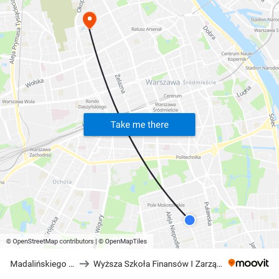 Madalińskiego - Szpital 01 to Wyższa Szkoła Finansów I Zarządzania W Warszawie map