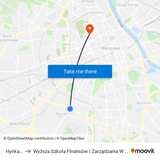 Hynka to Wyższa Szkoła Finansów I Zarządzania W Warszawie map