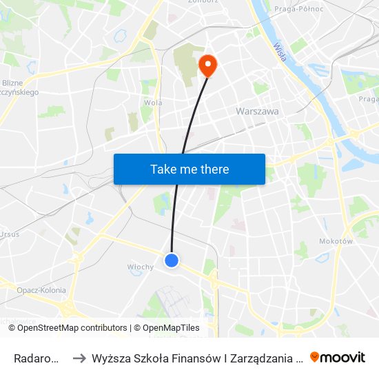 Radarowa 01 to Wyższa Szkoła Finansów I Zarządzania W Warszawie map