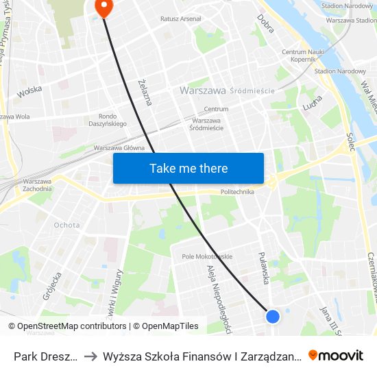 Park Dreszera 02 to Wyższa Szkoła Finansów I Zarządzania W Warszawie map