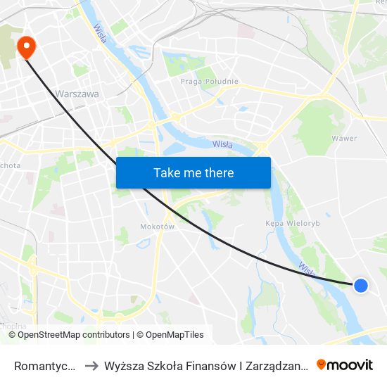 Romantyczna 02 to Wyższa Szkoła Finansów I Zarządzania W Warszawie map