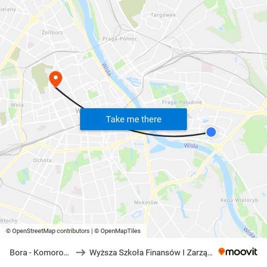 Bora - Komorowskiego 03 to Wyższa Szkoła Finansów I Zarządzania W Warszawie map