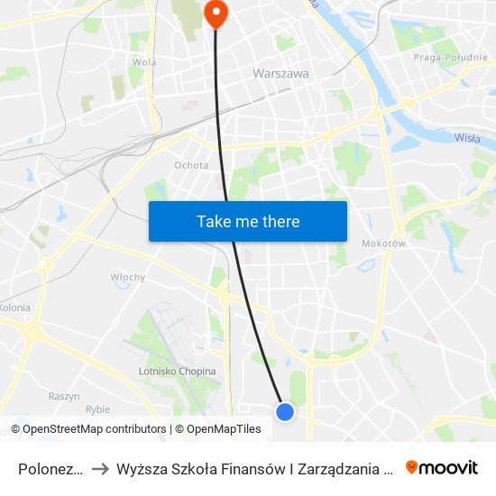 Poloneza to Wyższa Szkoła Finansów I Zarządzania W Warszawie map