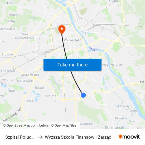 Szpital Południowy 03 to Wyższa Szkoła Finansów I Zarządzania W Warszawie map