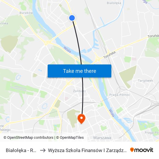 Białołęka - Ratusz 03 to Wyższa Szkoła Finansów I Zarządzania W Warszawie map