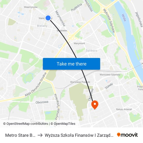 Metro Stare Bielany 01 to Wyższa Szkoła Finansów I Zarządzania W Warszawie map