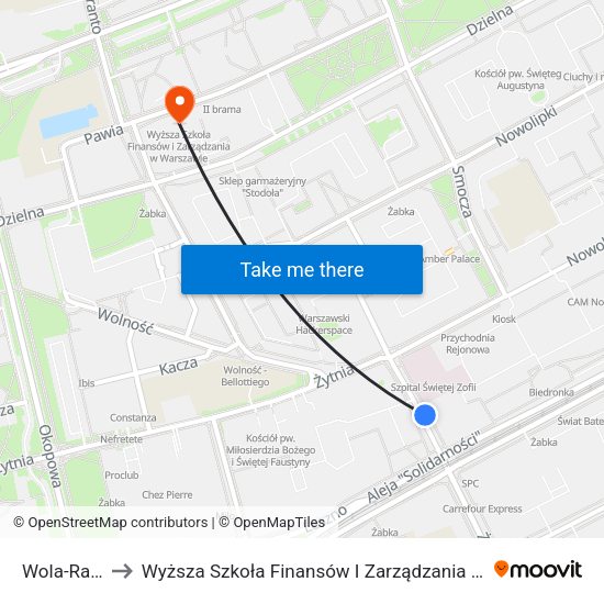 Wola-Ratusz to Wyższa Szkoła Finansów I Zarządzania W Warszawie map