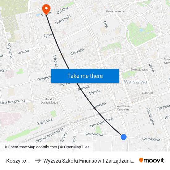 Koszykowa 01 to Wyższa Szkoła Finansów I Zarządzania W Warszawie map