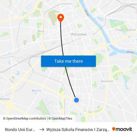Rondo Unii Europejskiej 01 to Wyższa Szkoła Finansów I Zarządzania W Warszawie map