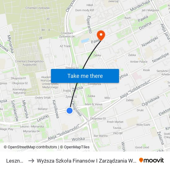 Leszno 01 to Wyższa Szkoła Finansów I Zarządzania W Warszawie map