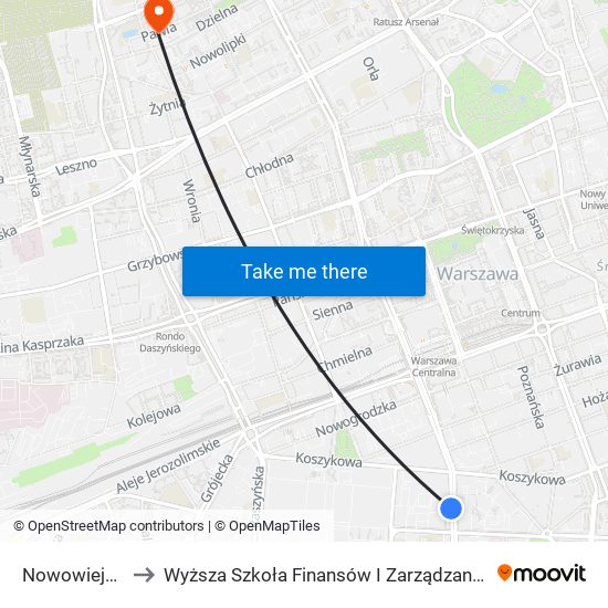 Nowowiejska 01 to Wyższa Szkoła Finansów I Zarządzania W Warszawie map