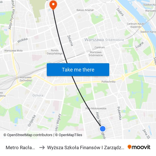 Metro Racławicka 02 to Wyższa Szkoła Finansów I Zarządzania W Warszawie map