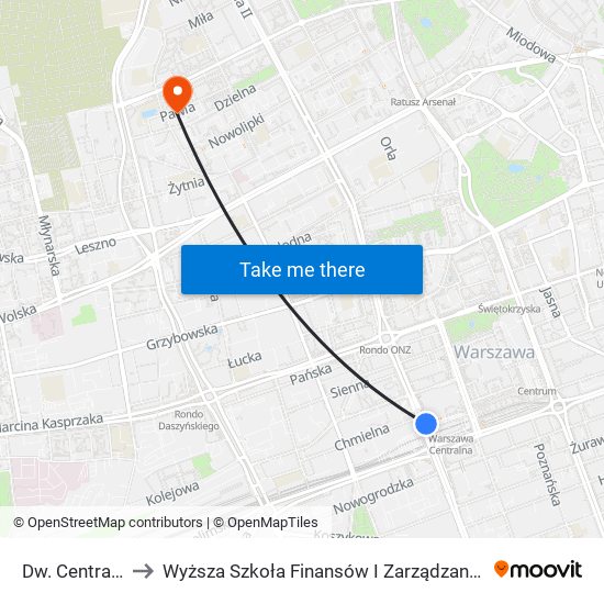 Dw. Centralny 04 to Wyższa Szkoła Finansów I Zarządzania W Warszawie map