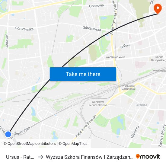 Ursus-Ratusz to Wyższa Szkoła Finansów I Zarządzania W Warszawie map