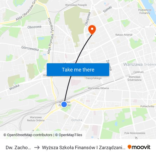 Dw. Zachodni to Wyższa Szkoła Finansów I Zarządzania W Warszawie map