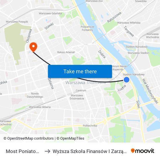 Most Poniatowskiego to Wyższa Szkoła Finansów I Zarządzania W Warszawie map