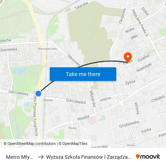 Metro Młynów 04 to Wyższa Szkoła Finansów I Zarządzania W Warszawie map