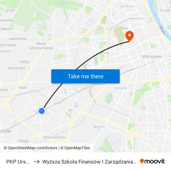 PKP Ursus to Wyższa Szkoła Finansów I Zarządzania W Warszawie map