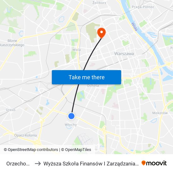 Orzechowa to Wyższa Szkoła Finansów I Zarządzania W Warszawie map