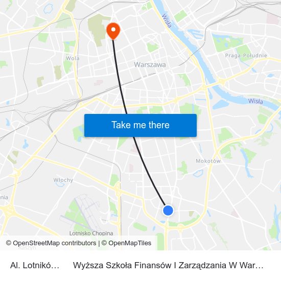 Al. Lotników 06 to Wyższa Szkoła Finansów I Zarządzania W Warszawie map