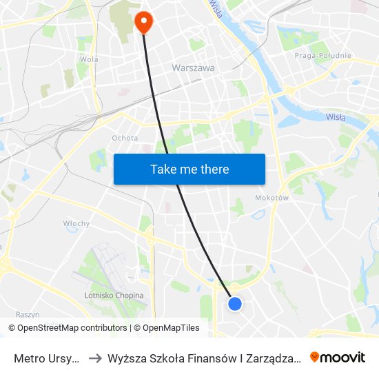 Metro Ursynów to Wyższa Szkoła Finansów I Zarządzania W Warszawie map