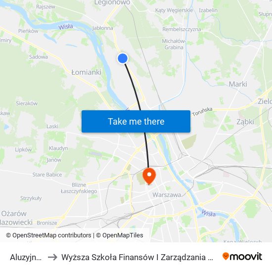 Aluzyjna 02 to Wyższa Szkoła Finansów I Zarządzania W Warszawie map