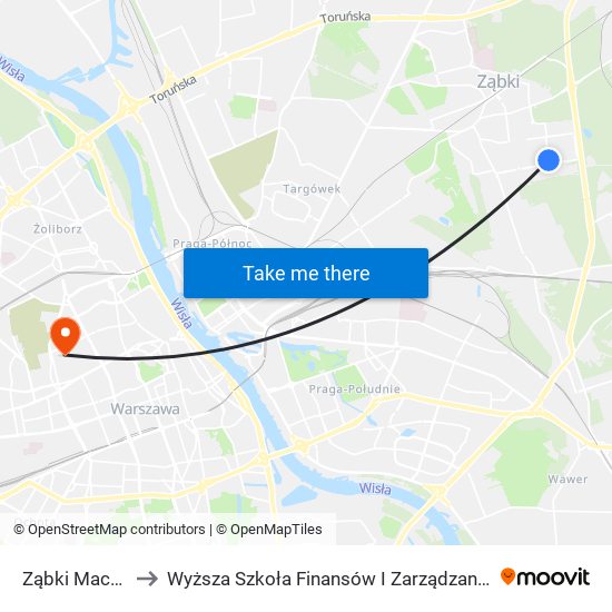 Ząbki Maczka 03 to Wyższa Szkoła Finansów I Zarządzania W Warszawie map