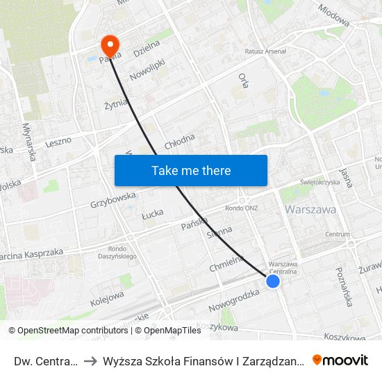 Dw. Centralny 05 to Wyższa Szkoła Finansów I Zarządzania W Warszawie map